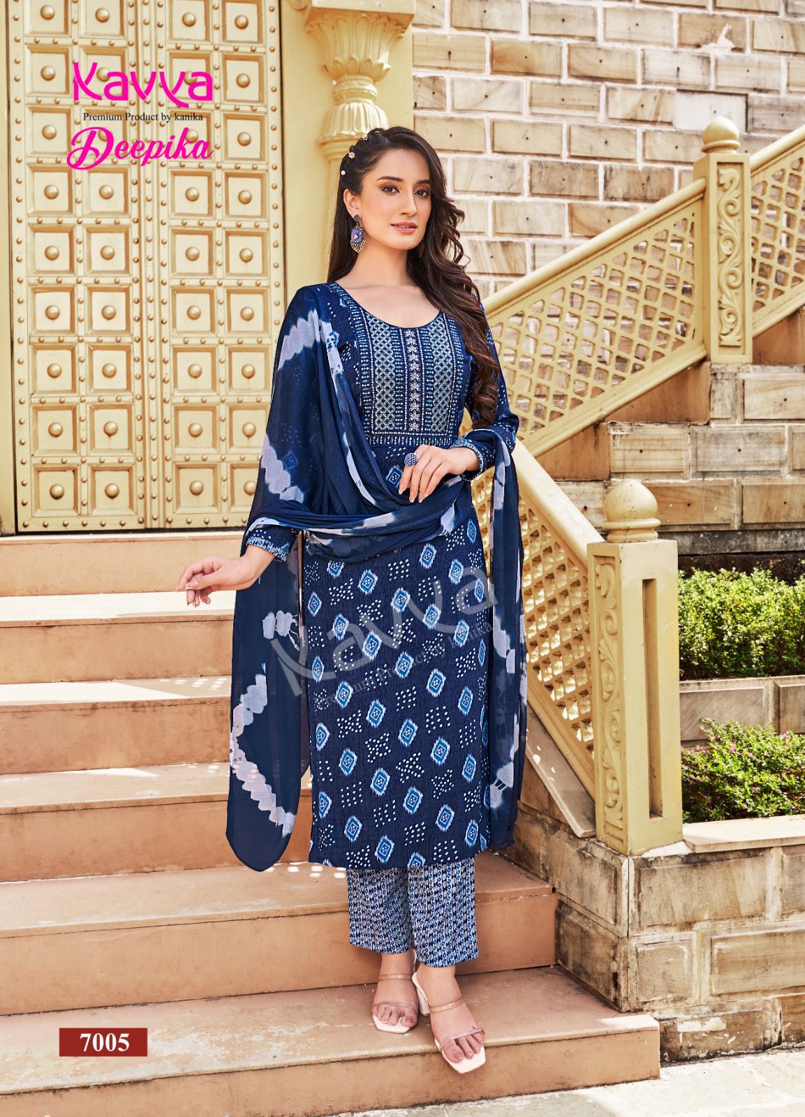 Kavya Deepika Vol 7 Embroidery Straight Cut Kurti With Bottom Dupatta